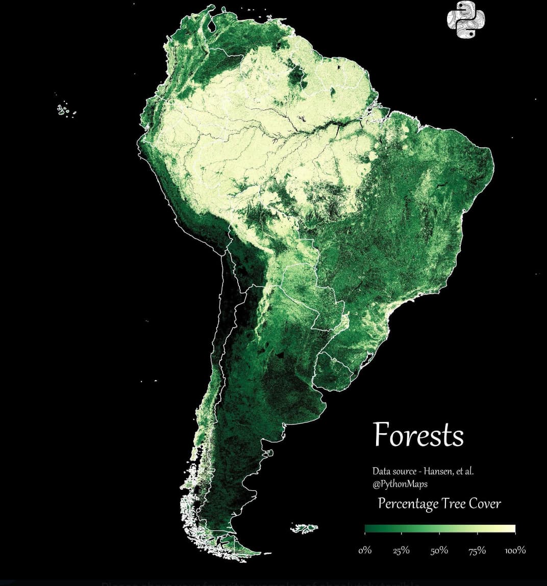 south america forest map - Forests Data source Hansen, et al. Maps Percentage Tree Cover 0% 25% 50% 75% 100%